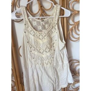 Free People Tank Top M Off-White Crochet‎ Yoke Studded Exposed Seams Boho